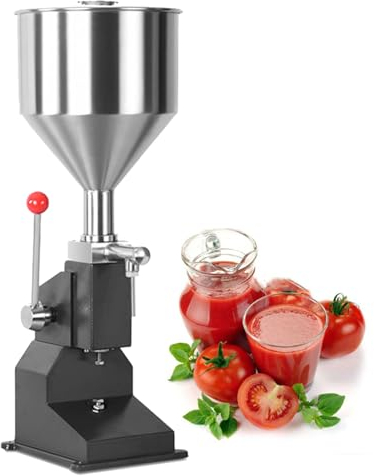 Manuelle Pasten-/Flüssigkeitsfüllmaschine, 5–50 ml/10–100 ml Flaschenfüllmaschine mit 10 l Trichter, geeignet für Wasser/Öl/Lipgloss/Lotion/Honig/Creme