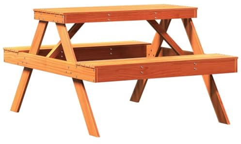 vidaXL Picknicktisch, Picknick Sitzgruppe Latten-Design, 1 Tisch mit 2 Bänken Biertisch Bierbank, Gartenmöbel Sitzgarnitur, Wachsbraun Massivholz Kiefer