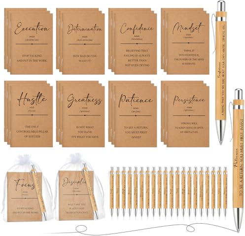 Spakon 30 Sets inspirierende Notizbücher, Geschenke, motivierender Bambus-Stift mit Organza-Beutel, Großpackung, positiver Kraft-Notizblock, Tagebuch, Mitarbeiter, Wertschätzung, Geschenke für