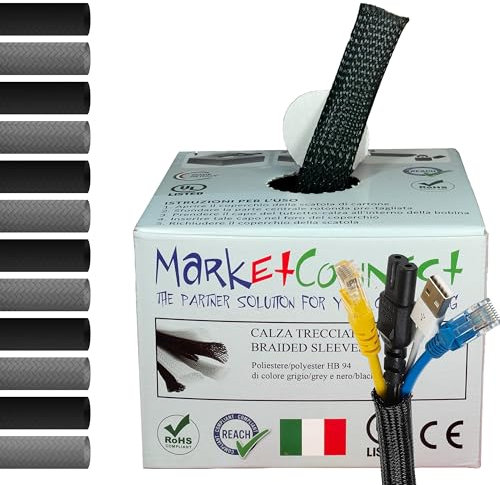 MarketConnect® Gaine Câbles Expansible Ø 30mm, L 20m • Range et Cache les Câbles • Idéal pour Bureau et TV • NOIR • INDUSTRIEL SMALL