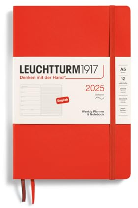 LEUCHTTURM1917 370750 Wochenkalender & Notizbuch Medium (A5) 2025, Softcover, Lobster, Englisch