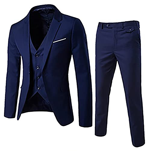 Generisch Anzug Herren Modern Anzug 3 Teilig Slim Fit Fashion Sakko Business Blazer für Herren 3-Teilig Regular Fit Herrenanzug Anzughose Hochzeitsanzug Weste Outlet Angebote Marine L