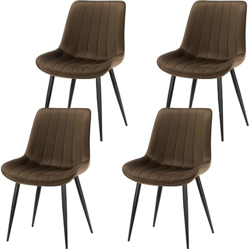 FRUOGO Esszimmerstühle 4er Set,Samt Polesterstuhl,Robuste Metallbeine,Modernes Streifendesign für Esszimmer,Wohnzimmer,Küche,Lounge,Braun