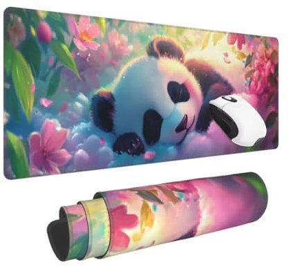 Gaming Mauspad XXL Niedlich Großes Mousepad 800 * 400mm rutschfeste Schreibtischunterlage Panda Mouse Pad mit Vernähte Kanten Verbessert Desk Mat Mauspad Groß Geschwindigkeit und Präzision für Gaming
