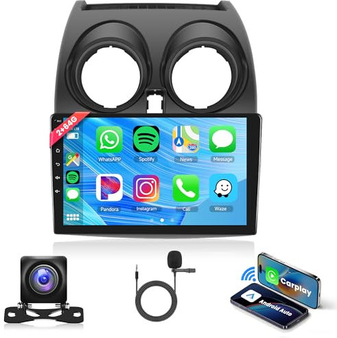2G 64G Android Autoradio per Nissan Qashqai 2006-2016, 9 Pollici Touchscreen Autoradio con Wireless Carplay Android Auto Navi GPS Mirror Link Bluetooth FM/RDS Radio WiFi USB+ Telecamera Posteriore