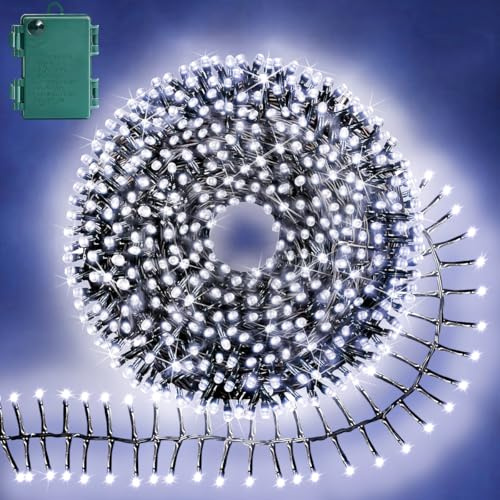 Christmas Cluster Lights 2.5M 200LED Christmas String Lights Christmas Lights Battery Operated Fairy Lights with 8 Modes Waterproof Christmas Tree Lights for Outside Indoor Decorations(Cool White)