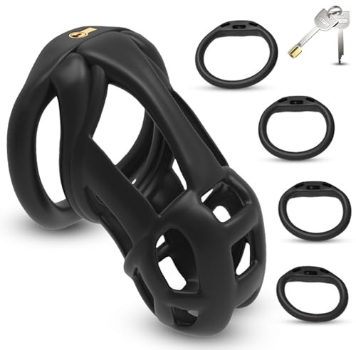 7.0 Peniskäfig Chastity Cage,3D Harz Keuschheitskäfig Herren,mit Super-Unsichtbar Schloss & 4 Hodenringe,Keuschheitsgürtel für Herren,Spielzeug Hart,Penis Käfig Cock Cage (7.0, L)