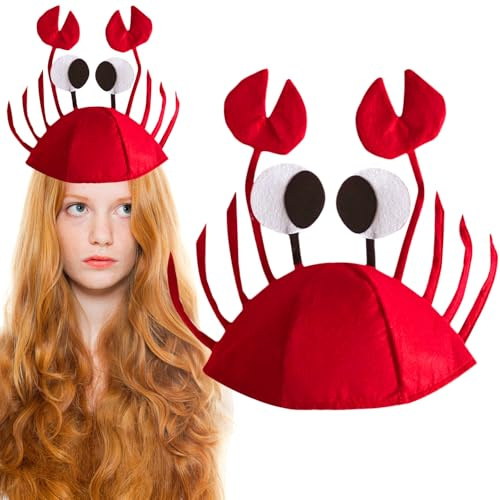 1 x roter Party-Krabbenhut, lustiger Plüschhut, Cartoon-Halloween-Hut, verstellbarer Krabbenhut, Kostüm, ausgefallene Hüte für Karneval, Cosplay, Weihnachten, Halloween, Kostümzubehör