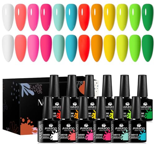 MSRUIOO UV Nagellack Neon UV Nagellack Set 12 Farben Shellac Set Rosa Blau Gelb Nude Farbgel für Gelnägel Neon Gellack Nageldesign Gel Geschenke für Frauen