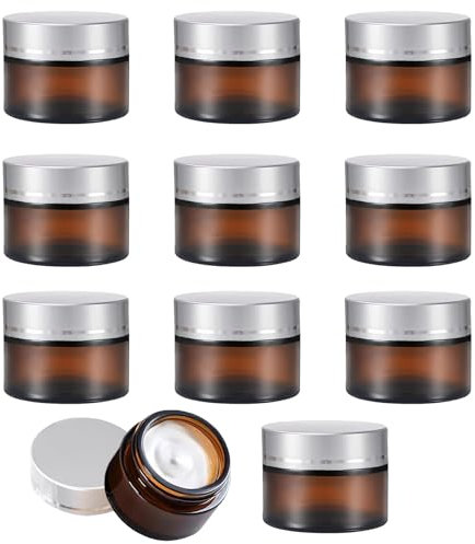Verre Ambré Boîte Vide, 6 Pièces Bocaux Ronds Ambré, 50 ml Verre Ambré, Pots de Crème à Remplir, Pot A Bougie Vide, Petit Pot en Verre, Pour Cosmétiques, Crèmes, Lotions, Huiles Essentielles(Argent)
