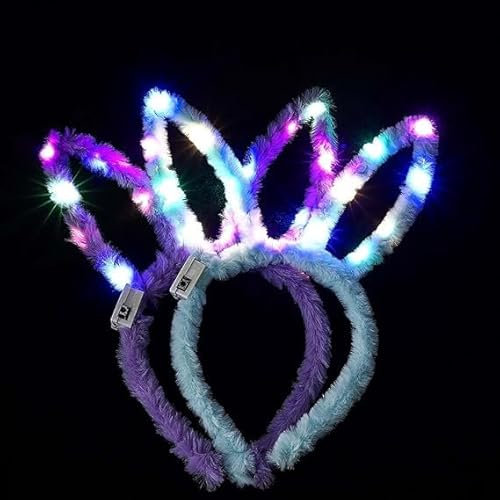 Hasenohren Kopfschmuck,Hasen Haarreif Leuchtendes Stirnband, LED Plüsch Haarreif Easter Geburtstag Weihnachten Party Erwachsene Kinder Leucht Kopfstück Hairband Rabbit Ear (Farbe B)