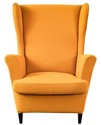 JUNLEBUYI Ohrensessel Überzug 2 Teilig, Strandmon Sesselbezug Stretch Sesselüberwurf Mode Einfarbig Jacquard Ohrensessel Bezug Sesselschoner Mit Armlehne(Gelb)