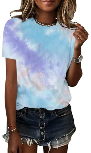 YITAN Womens Short Sleeve Crewneck T Shirts Summer Solid Tops Casual Basic Tees Blue Purple Red Small