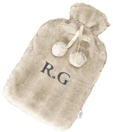 Personalised Fluffy Hot Water Bottle Embroidered Plush Faux Fur Hot Water Bottle with Pom Poms