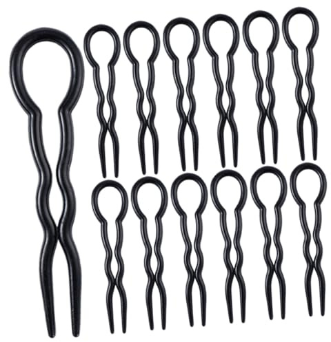 LOORGVEL 24pcs U Shape Hair Forks Hair Pins for Women Girls Black French Pin for Updo Bun Styling Secure Hold Suitable for Wedding and Daily Use