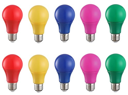 HUAMu Bunte Glühbirnen LED E27 3W, A60 LED Farbige Glühbirne, Gemischte Farben Rot Gelb Blau Grün Violett, für ühnen Innendekorationen Halloween Weihnachten Party Bar, 10 Stück