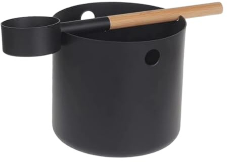 Sauna Bucket and Ladle Set 5L Aluminum Wooden Water Pail Barrel for Bathing Bathroom Indoor Outdoor Sauna Accessories