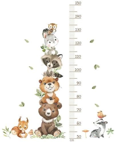JDCMEI Messlatte für Kinder, Kinder Höhe Diagramm Wandtattoo, Messlatte Kind Wald Tiere Wandaufkleber, Skala misst 50-150cm, Körpergrösse Messen Wandsticker für Kinderziemmer Babyzimmer Dekoration