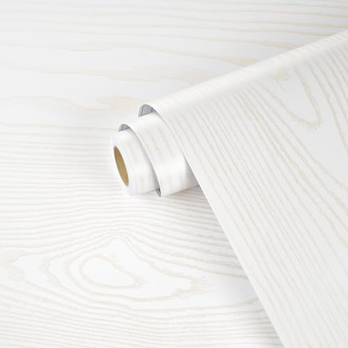 Yullpaper Papier Adhesif Pour Meuble Cuisine Bois Blanc/Doré Revetement Adhesif Meuble Plan De Travail Cuisine Papier Peint Autocollant Mural Bois Blanc Vinyle Rouleau Adhésif Décoratif 40cm x 200cm