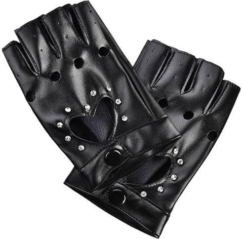 MBSIVSA 1 Paar Rock Fingerlose Lederhandschuhe, Stylisch Halbfinger Handschuhe Leder, Fingerlose Handschuhe für Erwachsene Hip Hop Halloween Cosplay Performance Kostüm(Schwarz)