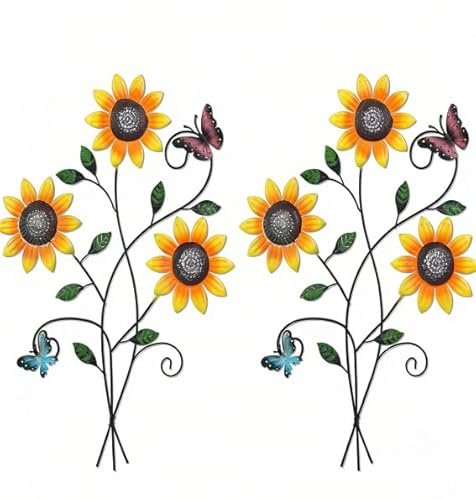 DETENE 2er Set Metall Blumen Wanddeko mit Schmetterlingen aus Metall | Schmetterlingen Floral Minimalist Line Art für Wohnzimmer, Schlafzimmer,Outdoor, Garten Flur Balkon (Rosa)