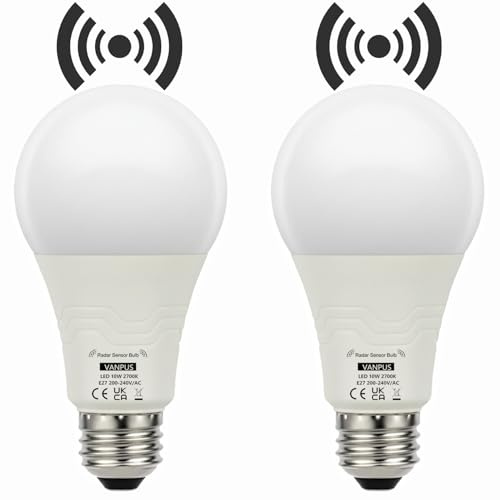 Vanpus E27 LED Lampe Mit Bewegungsmelder Radar 10W Warmweiß 2er-Set ​A19A
