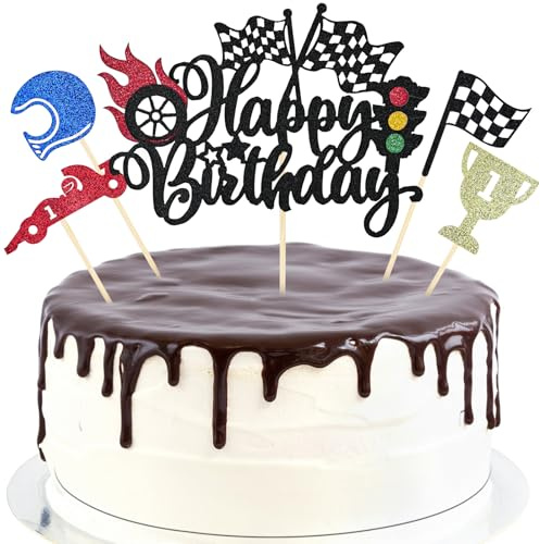 NISENTIA 5 Stück Tortendeko Auto Geburtstag, Rennwagen Happy Birthday Tortendeko, Rennauto Geburtstag Deko Cake Topper, Cars Geburtstagsdeko Kuchendeko für Jungen Mädchen Racing Party Kuchen Deko