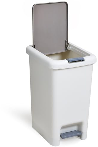 Warmiehomy Small Waste Bins 20L Bathroom Pedal Bin with Lid | Push Button Foot Pedal Double Open, Plastic Narrow Toilet Garbage Bin, for Kitchen Bathroom Bedroom Office, 23x31.5x42cm