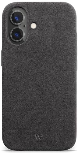 WIIUKA Hülle für iPhone 17, original Alcantara®, handgefertigt, extra Dünn, Premium Handyhülle, Case, Qi, Leder-Alternative, skiin Alcantara, Mystery Grau