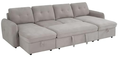 Beehive Furniture Marlowe - U-Shaped Corner Sofa Bed - Beige Upholstered Large Family Couch | Setup Included | Built to Last (U-Shaped Corner Sofa Bed)