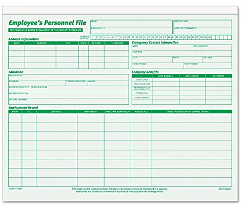 TOPS - Carpetas de registro para empleados, corte recto, índice, tinta verde, 2 caras, 30 x 24 cm, 20 carpetas por paquete (TOP3287)