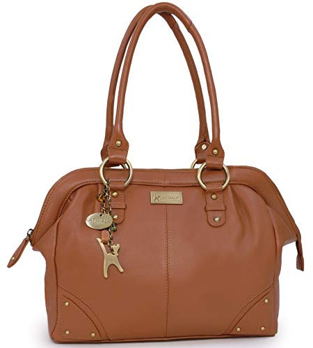 Catwalk Collection Handbags - Damen Leder Schultertasche - Handtasche Groß - Arbeitstasche für Notizbuch A4 - Doctor Bag - Hellbraun