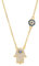 Remi Bijou Halskette Fatimas Hand + Böser Blick Stein, türkisches Auge, Nazar Boncuk Hamsa - Gold Farbe mit Strasssteine