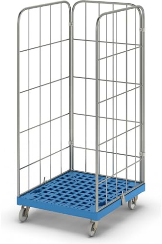 kaiserkraft | Rollbehälter MODULAR | Kunststoff-Rollplatte | Gitter 3-seitig | Platte hellblau