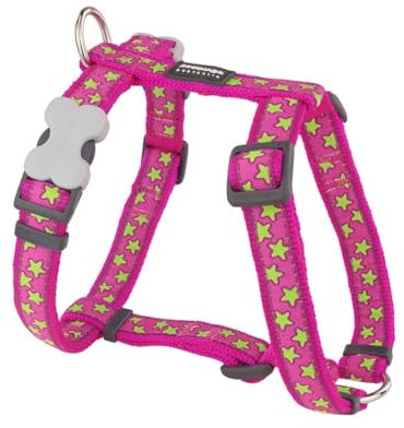 Red Dingo Designer Hundegeschirr, limettengrüne Sterne auf Hot Pink, 12mm x Halsumfang: 25-39cm / Körper 30-44cm Größe XS
