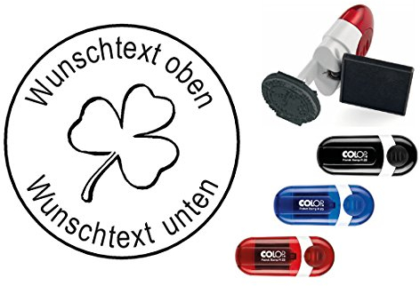 Geocachingstempel « KLEEBLATT » mit persönlichem Cachernamen/Nicknamen - runder Stempel Geocaching Pocketstempel - Klee Glück