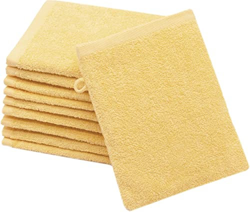 ZOLLNER Set de 10 Gants de Toilette, 16x21 cm, Coton, Jaune