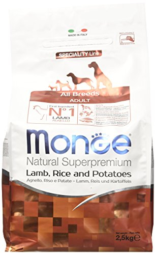 Monge Natural Superpremium Adult Lamb, Rice and Potatoes, Hundefutter für alle Rassen (Trockenfutter für Hunde mit Lamm, Reis & Kartoffeln, sehr Ballaststoff- & Vitaminreich, 2,5 kg)