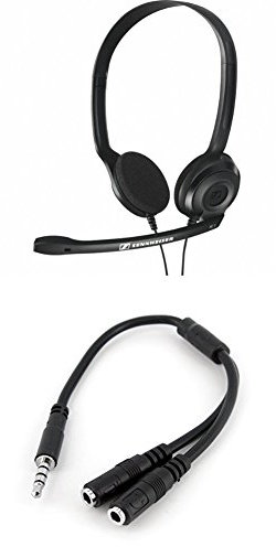 Sennheiser PC 3 CHAT - Micro-auriculares supraurales de tipo diadema estéreo + Adaptador Divisor para Auriculares y Micrófono de 3,5mm de 4 Pines a 2x de 3,5mm de 3 Pines , Níquel