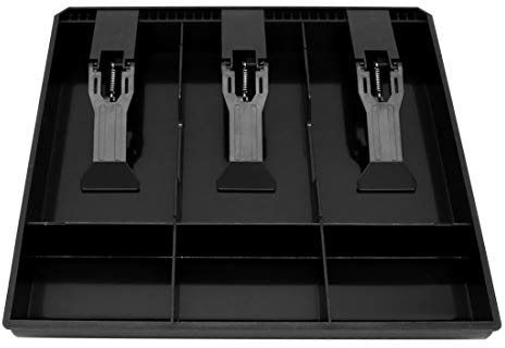Cash Register Drawer Insert Tray 3 Bill/3 Coin Compartments with Plastic Clip for Money Storage, Black