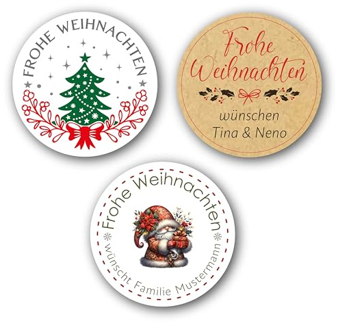 Weihnachen Aufkleber Sticker Etiketten Frohe Weihnachten Kraftpapier selbstklebend weiß personalisiert Gnom Wichtel