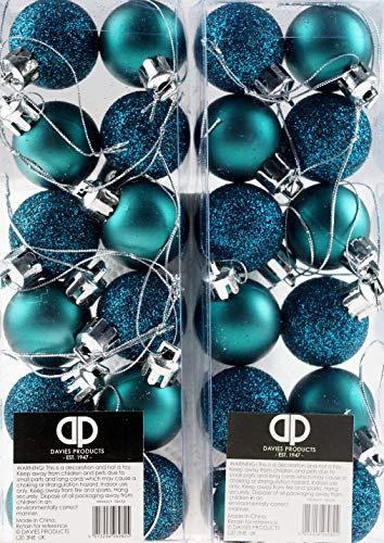 Set Of 24 Mini Christmas Shine Glitter Tree Baubles Decorations - Teal/Ocean Blue