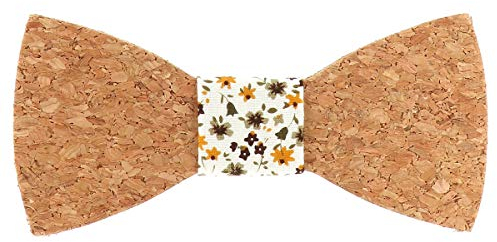 Krawatte, Schleife, Kork, Liberty – Fliege für Herren mit Blumen – Kork und Blumenmotiv – Hochzeit Feld Thema Natur Holz und Floral Gr. One size, Liège Liberty Blanc
