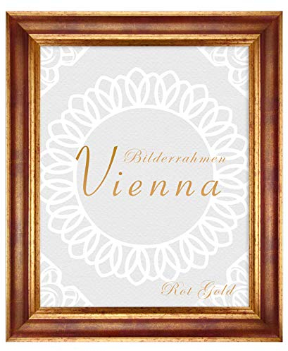 BIRAPA Bilderrahmen gold Vienna Rahmen 40x50 cm - Bilderrahmen vintage in Rot Gold, Bilderrahmen Holz mit Zierleiste innen und außen, Fotorahmen, Holzrahmen