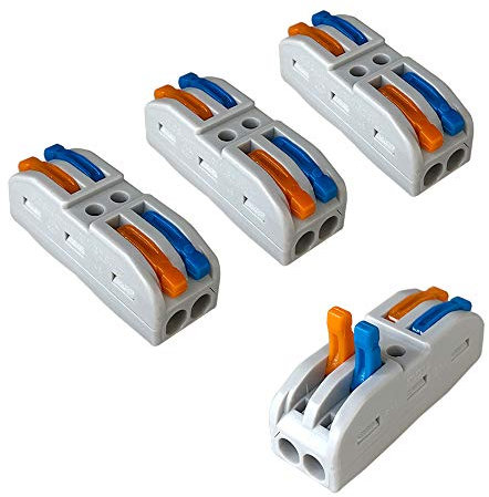 Aiqeer 16 Pcs SPL-2 Lever-Nut Wire Connectors, 2 in 2 out 4 Ports Conductor Compact Wire Connectors, Cable Clamp Terminal Block Quick Spring Connector (Multicolor Lever)