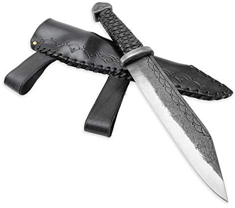 Toferner Sax - Vídar Handgeschmiedetes Federstahl Messer - Scharfe & Spitze Klinge mit schwarz Echtledertasche Kunst- & Kulturliebhaber-Gesamtlänge 36 cm