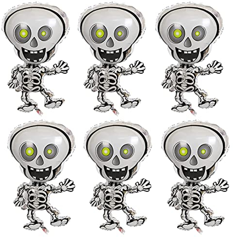 ULEMONDEE 6 x Halloween-Folienballons, wiederverwendbar, Mylar-Ballons, Geister-Schädel-Ballon für Halloween-Party, Bar, Dekoration (Skelett)
