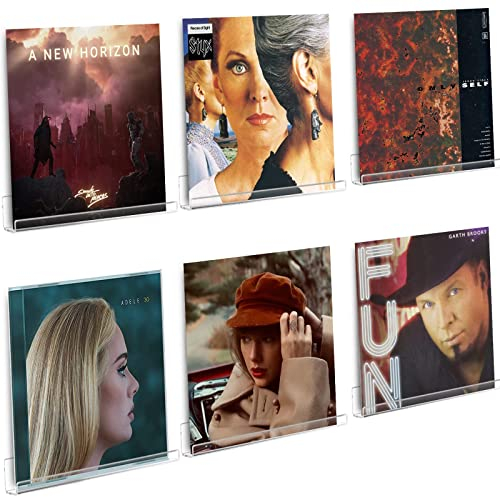Dezzer 6 Pacchetti Scaffale in Vinile Acrilico, (30,2 L x 4 W x 4 H cm) Clear Acrylic Album Record, Scaffali a Muro e Mostra i Tuoi Record LP Preferiti in Stile