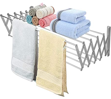 Sinbide Étendoir Rétractable - Fixation Murale - Robuste et Compact - Séchoir à Linge avec 9 Barres de 100 cm pour Intérieur et Extérieur