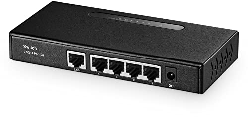 Binardat 5 Porte Multi Gigabit Switch, 1 x 2.5 Gigabit e 4 x 1 Gigabit Ethernet RJ-45 Porte, Metal Fanless, Desktop e Wall Mount, Switch di Rete Plug & Play Non gestito